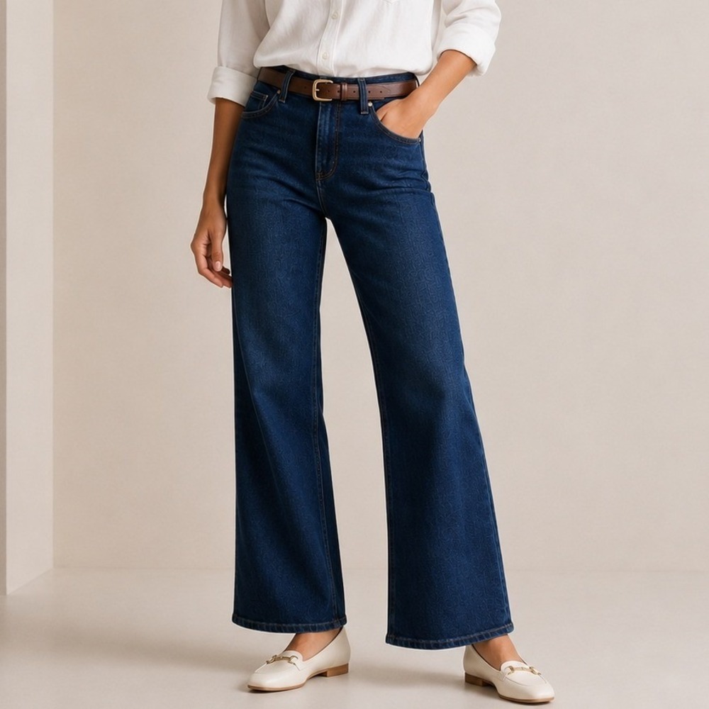Quince Bella Stretch Wide Leg Jeans Denim Date Midnight Blue 28 Regular NWOT